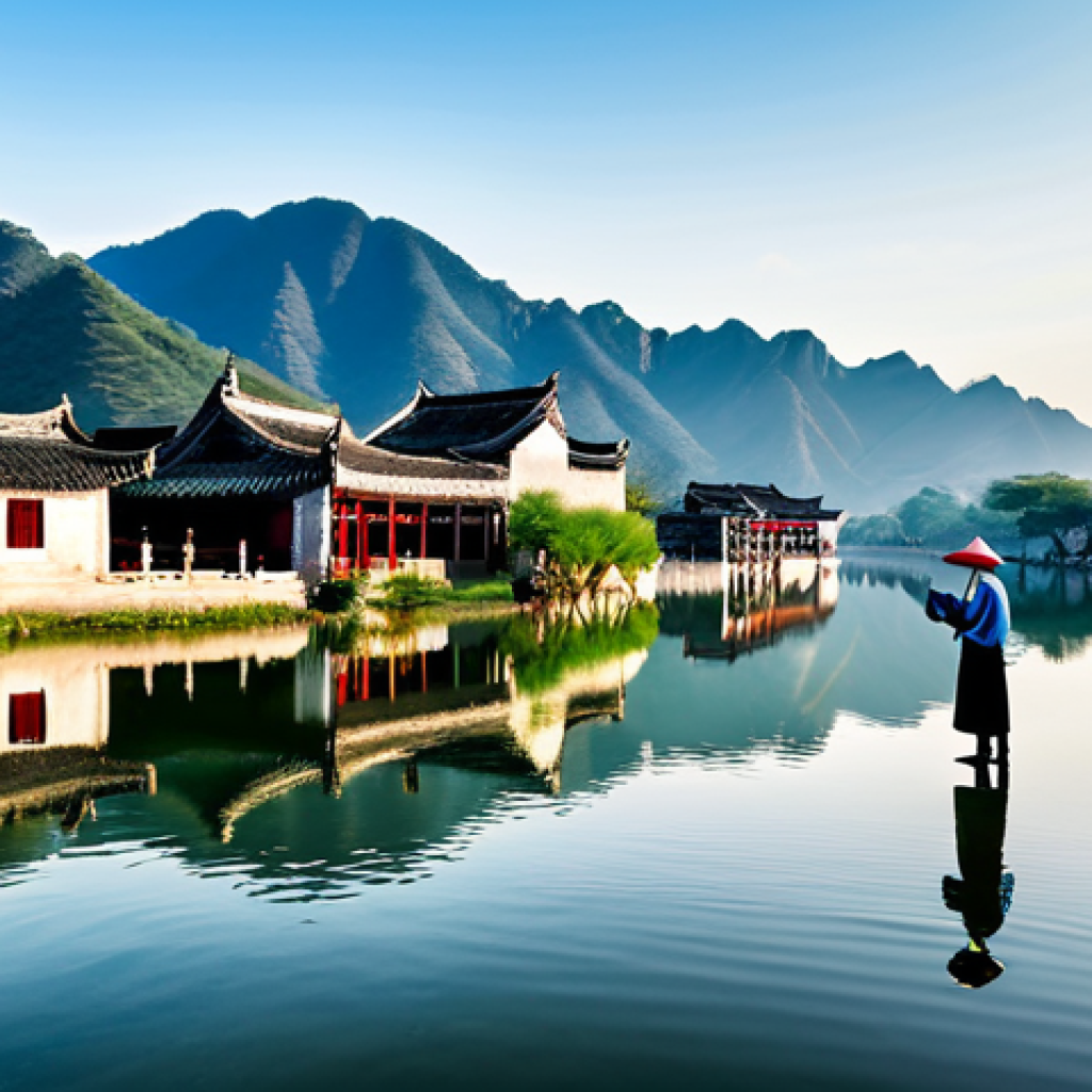 와호장룡 촬영된 중국 명소 - Hongcun Village Scene**

"A picturesque view of Hongcun village in Anhui, China, featuring tradition...