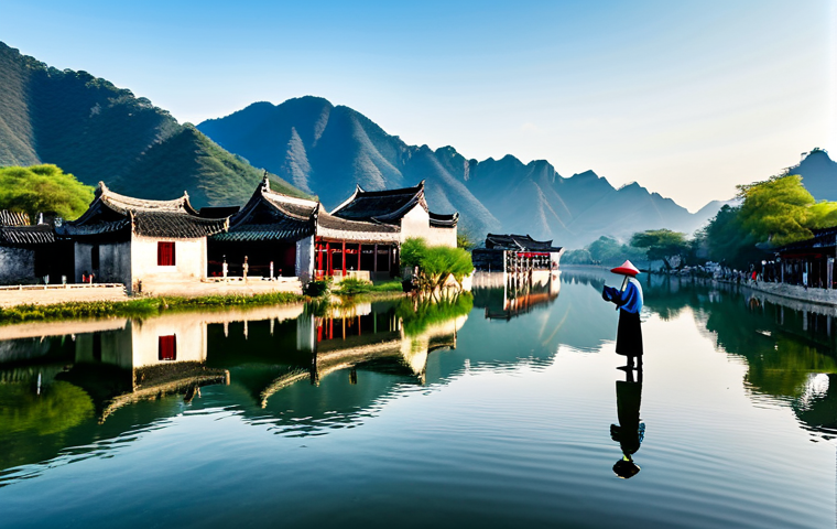 와호장룡 촬영된 중국 명소 - Hongcun Village Scene**

"A picturesque view of Hongcun village in Anhui, China, featuring tradition...