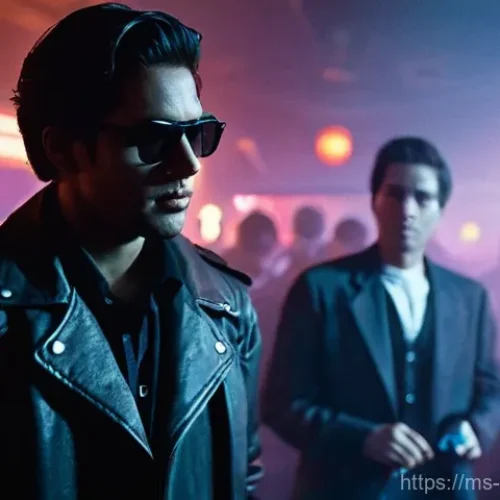 Home 21 터미네이터 영화 촬영된 장소 - **Prompt 1: Tech-Noir Nightclub Encounter**
"A tense, atmospheric scene inside a crowded, dimly ...